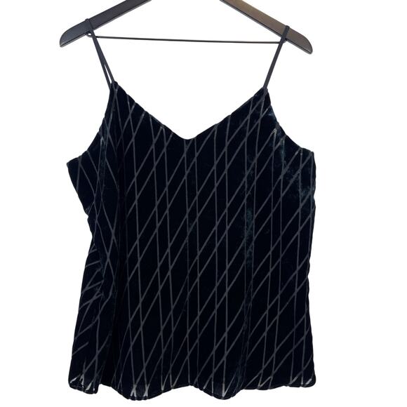 Ann Taylor Size M Diamond Argyle Pattern Velvet Drapey Cami Tank Top Black - Picture 1 of 9